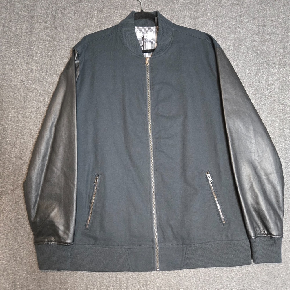 Five Four Men's Black Bomber Jacket Faux Leather Sleeves‎ Sz XL Black NWT
